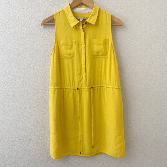 Banana Republic Shirt Dress Size 4P Petite Safari Yellow Sleeveless - Picture 1 of 5